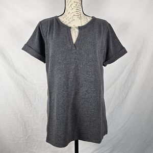 Zenana Outfitters Charcoal Waffle Knit Short Sleeve Top